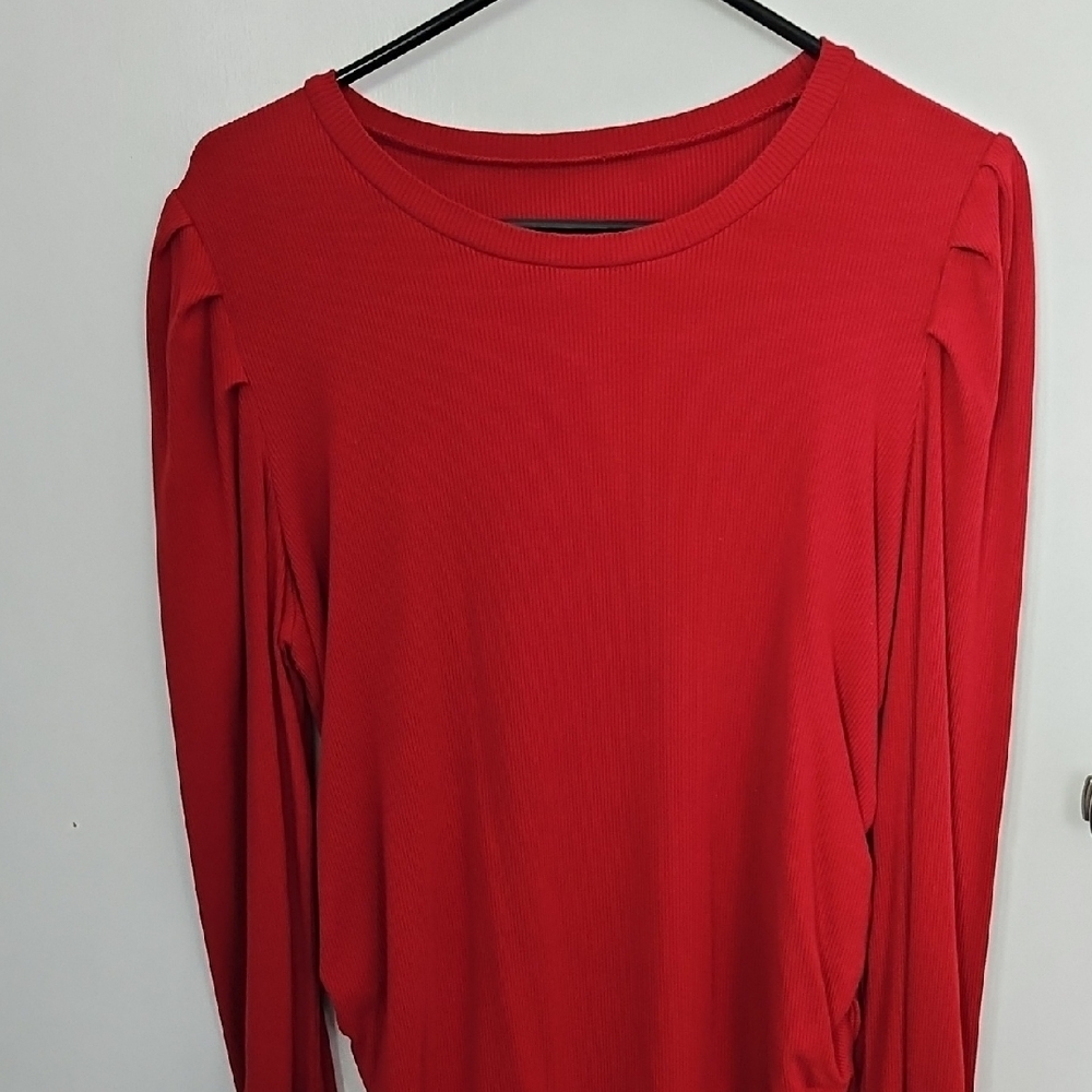 Red Long Sleeve Blouse with Crew Neck